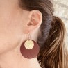 Boucles d'oreille en cuir recyclé bordeaux et métal doré à l'or fin - ultra-légères et élégantes